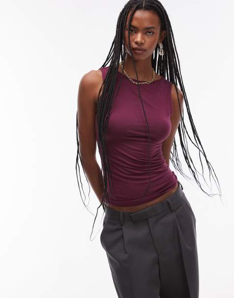 Topshop - Tanktop met rechte hals in bordeauxrood - view 1