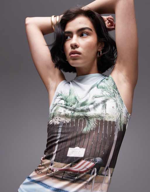 Topshop - Tanktop met schuine hals en zwembadprint in multi