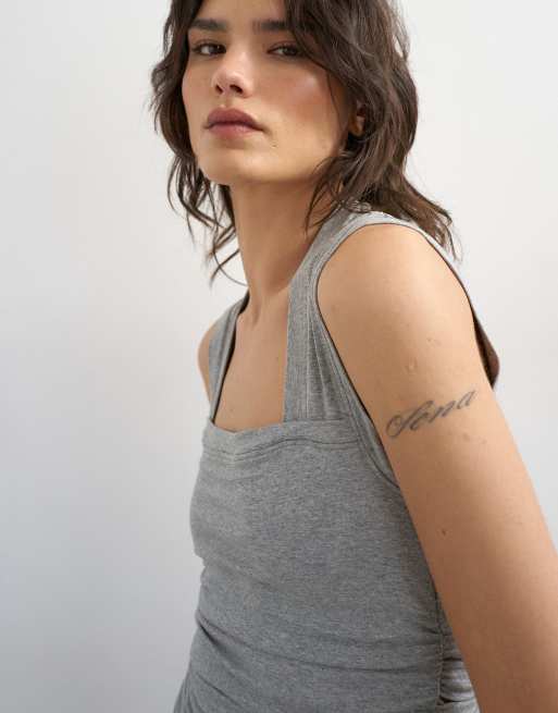 Topshop - Tanktop met vierkante hals in gemêleerd grijs, 4 van 4