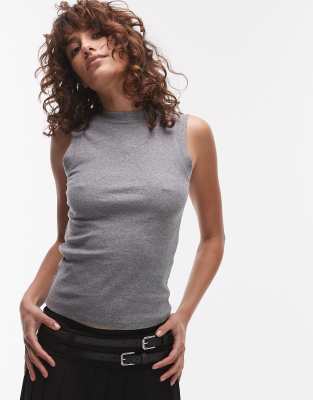 Topshop - Tanktop mit schmalem Schnitt in Anthrazit meliert-Grau