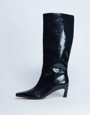 Topshop - Tanya - Kniehohe Stiefel in Schwarz mit spitzer Zehenpartie