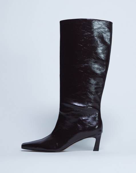 Topshop – Tanya – Mörkbruna, knähöga boots med spetsig tå - view 1