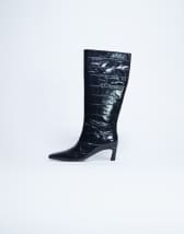 Topshop Tanya point toe knee high boot in black croc