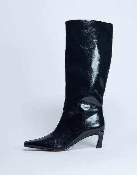 Topshop Tanya point toe knee high boot in black - view 1