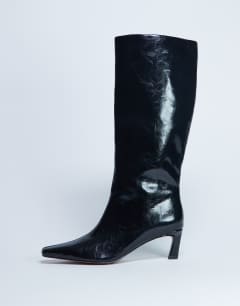 Tanya point toe knee high boot in black