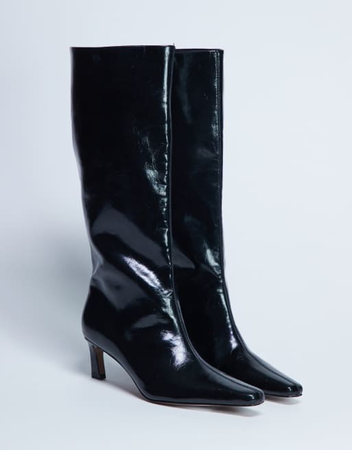 Topshop Tanya point toe knee high boot in black