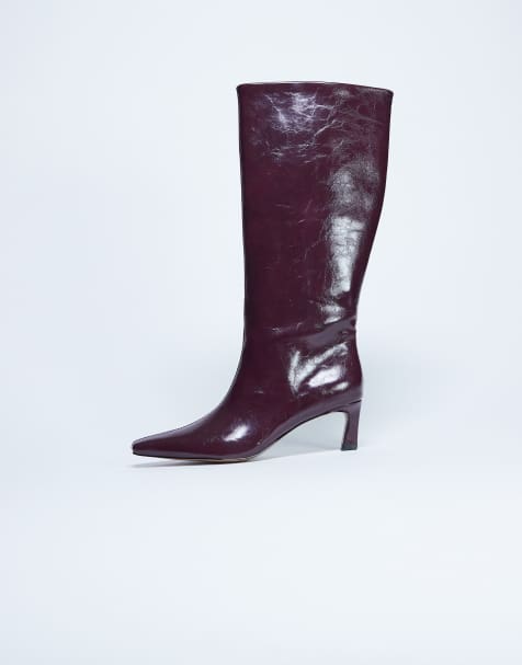 Topshop Tanya point toe knee high boot in burgundy - view 1