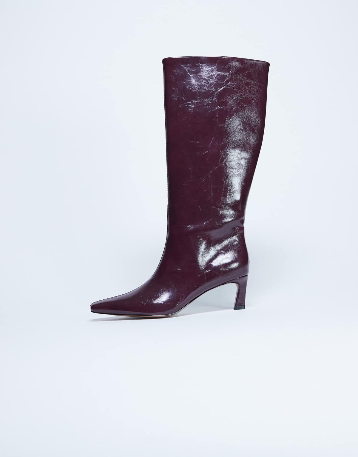 Topshop Tanya point toe knee high boot in burgundy