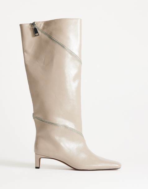 Topshop Tao kozaki do kolan z detalem zamka błyskawicznego w kolorze mushroom - view 1