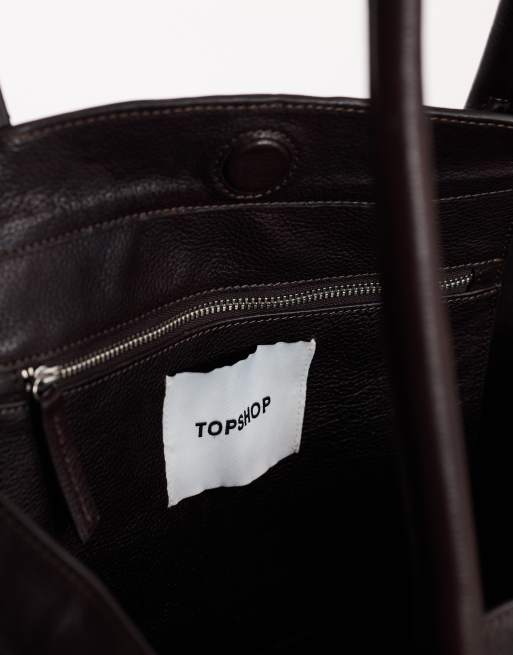 Topshop Tao real leather bowler bag in chocolate, 2 of 4