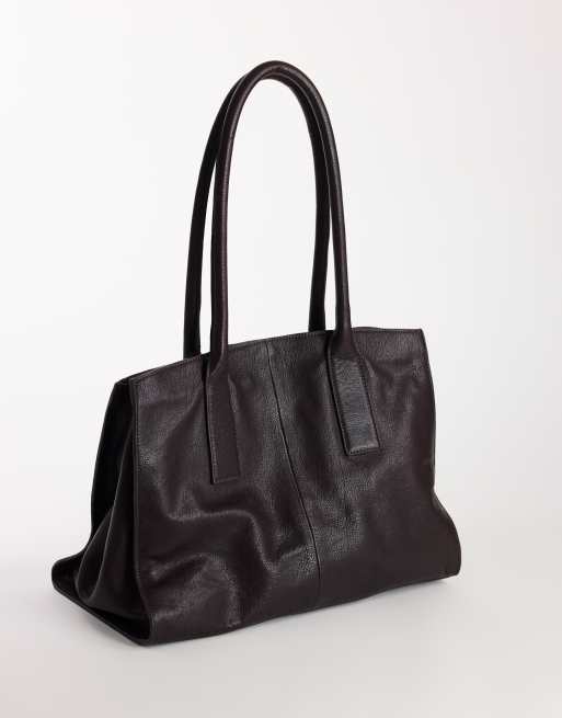 Topshop Tao real leather bowler bag in chocolate, 3 of 4
