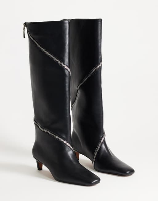 Topshop Tao zip detail knee high boot in black, 2 of 4