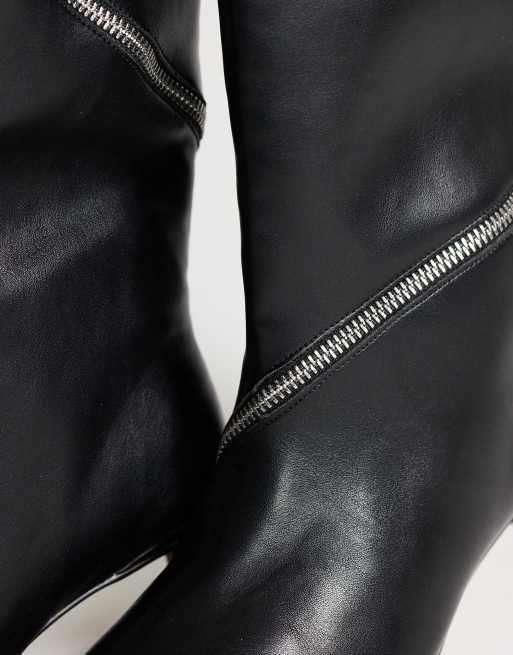 Topshop Tao zip detail knee high boot in black, 3 of 4