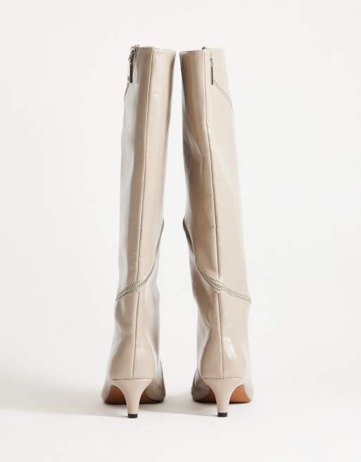 Topshop Tao zip detail knee high boot in mushroom, 4 of 4