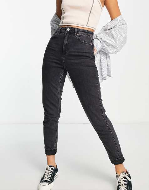 Topshop tapered mom jeans in washed black - BLACK - view 1