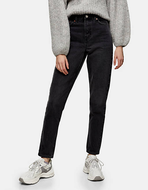 Topshop tapered mom jeans in washed black
