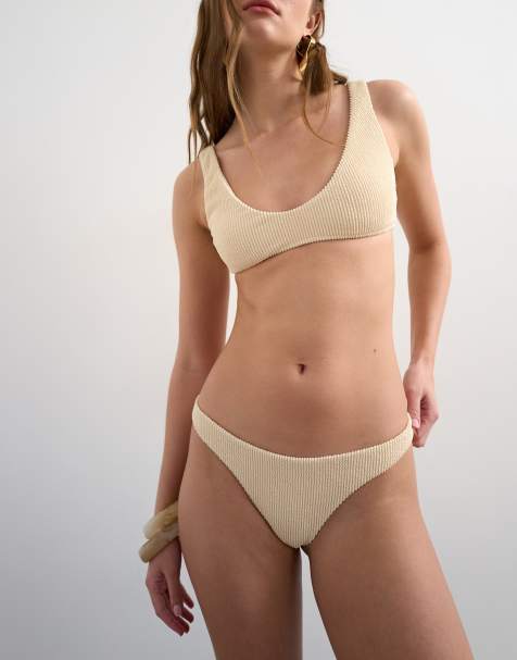 Topshop - Tara - Bas de bikini string effet froissé - Blanc cassé - view 1