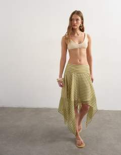 Model wearing Tara crinkle scoop bikini top in off white