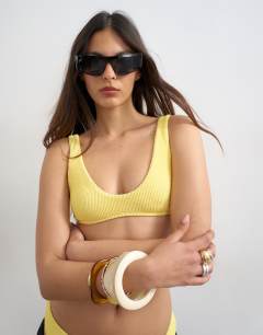 Tara crinkle scoop bikini top in yellow