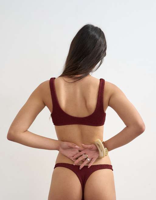 Topshop – Tara – Gekräuselter Bikini-Tanga in Aubergine, 2 von 4