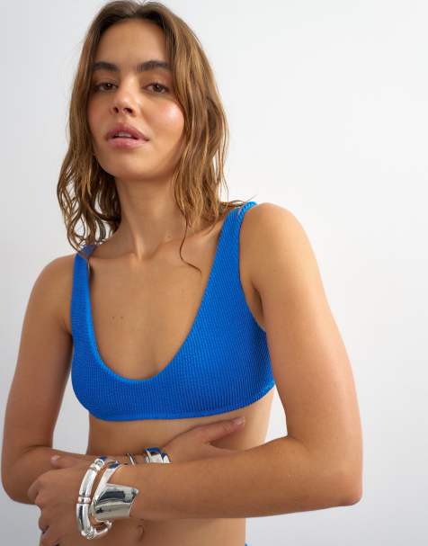 Topshop – Tara – Niebieska góra od bikini z dekoltem w kształcie litery U - view 1