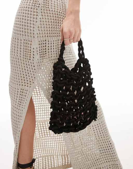 Topshop Tara rope tote bag in black ASOS