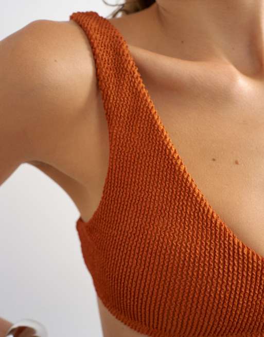 Topshop Tara scoop bikini top in rust, 2 of 4