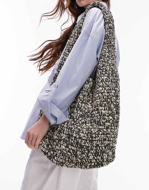 Topshop – Tara – Svart, ofodrad axelväska i strå - view 1