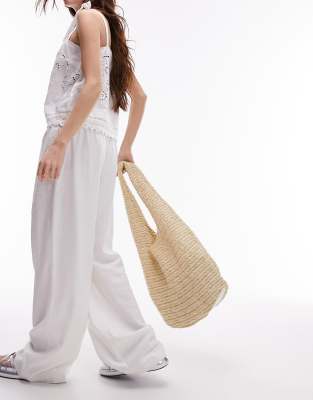 Tara unlined straw scoop shoulder bag in natural-Neutral