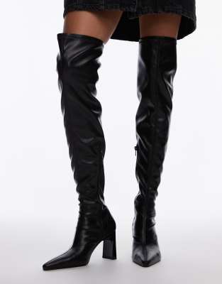 Topshop Tash heeled over the knee boot in black