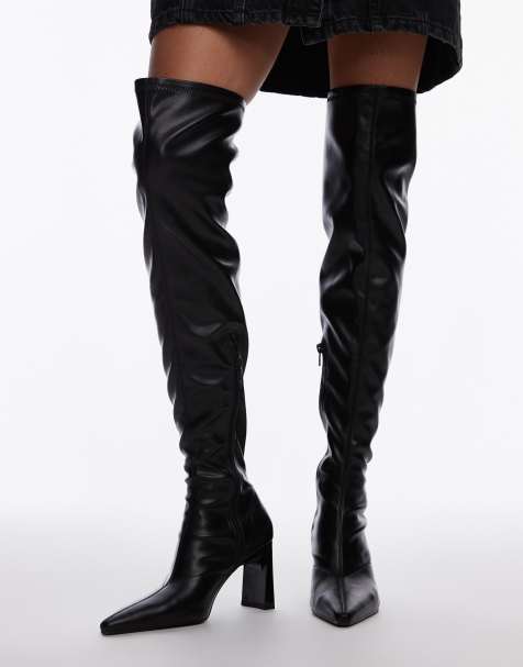 Topshop – Tash – Overknee-Stiefel in Schwarz mit Absatz - view 1