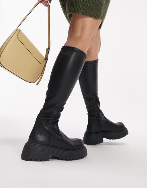 Topshop – Tasha – Svarta grova under knähöga boots