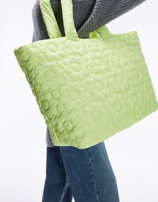 Topshop Tate stitch detail tote bag in lime - ASOS Price Checker
