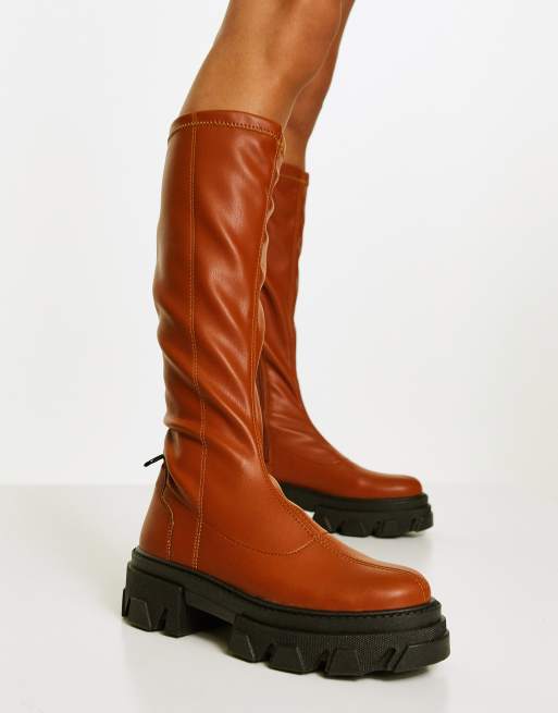 Topshop - Tate - Gyldenbrune knæhøje chunky støvler, 2 af 4