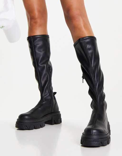 Topshop Tate knee high chunky boot in black | ASOS