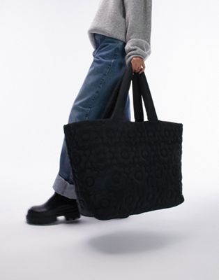 Topshop Tate stitch detail tote bag in black