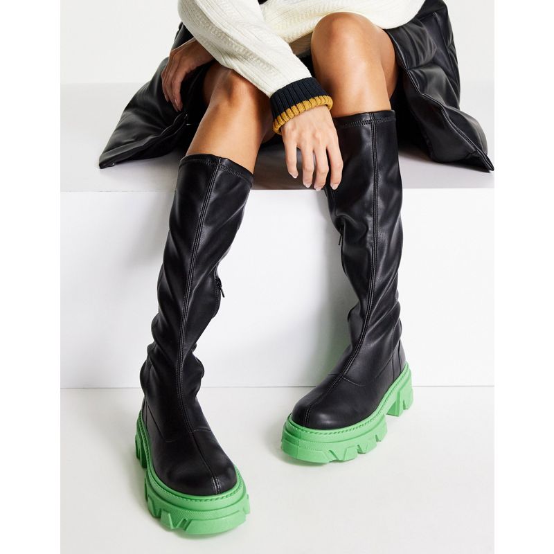 Scarpe SCO0K Topshop - Tate - Stivali al ginocchio con suola spessa, colore nero e verde