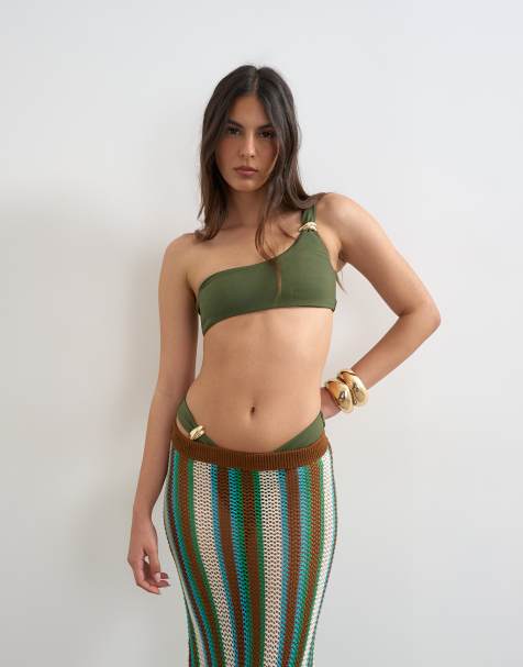 Topshop - Tatum - Bikinitopje met blote schouder en hardware in kaki - view 1