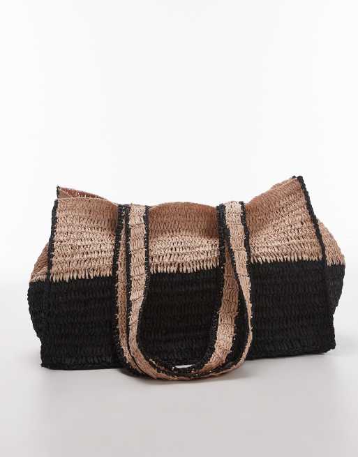Topshop - Tatum - Cabas en paille avec bande noire, 4 de 4