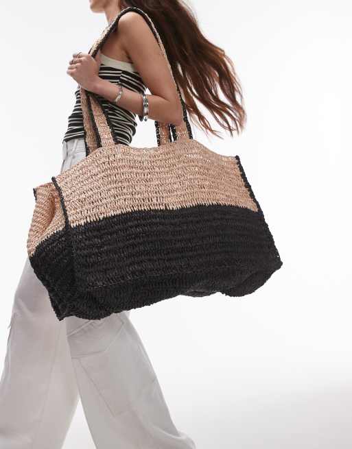 Topshop - Tatum - Maxi borsa in paglia nera a righe