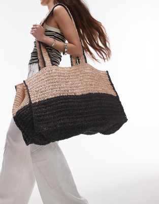 Topshop Tatum Straw Tote Bag In Black Stripe-multi