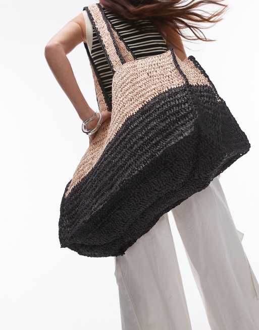 Topshop - Tatum - Tote tas van stro met zwarte streep, 2 van 4