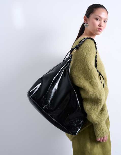 Topshop Tatum whipstitch tote bag in black - view 1