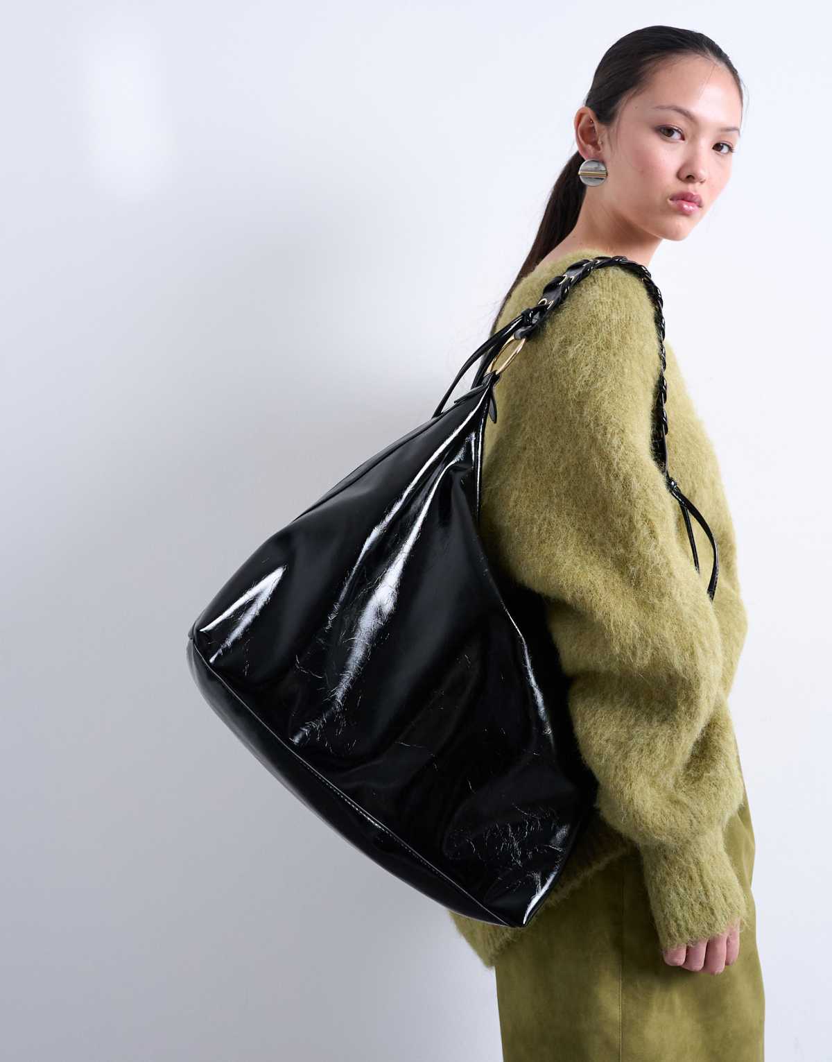 Topshop Tatum whipstitch tote bag in black