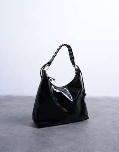 Model wearing Tatum whipstitch tote bag in black