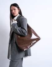 Topshop Tatum whipstitch tote bag in chocolate