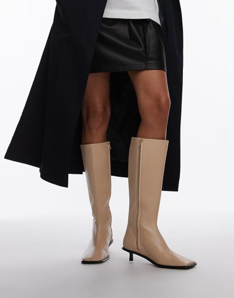Topshop - Taylor - Kniehoge sock boots van premium leer in gebroken wit - view 1