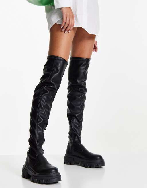 Over the knee stretch leather outlet boots