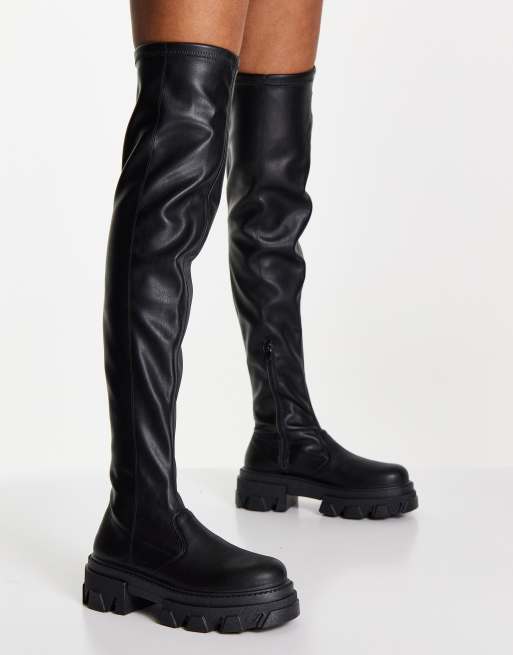 Topshop Taylor over the knee stretch boots in black ASOS