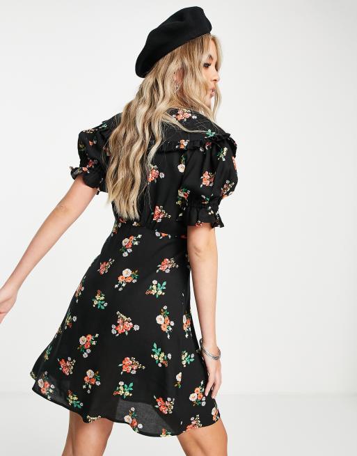 Topshop - Tea-minikjole med multifarvet blomstermønster i grungestil, 2 af 4